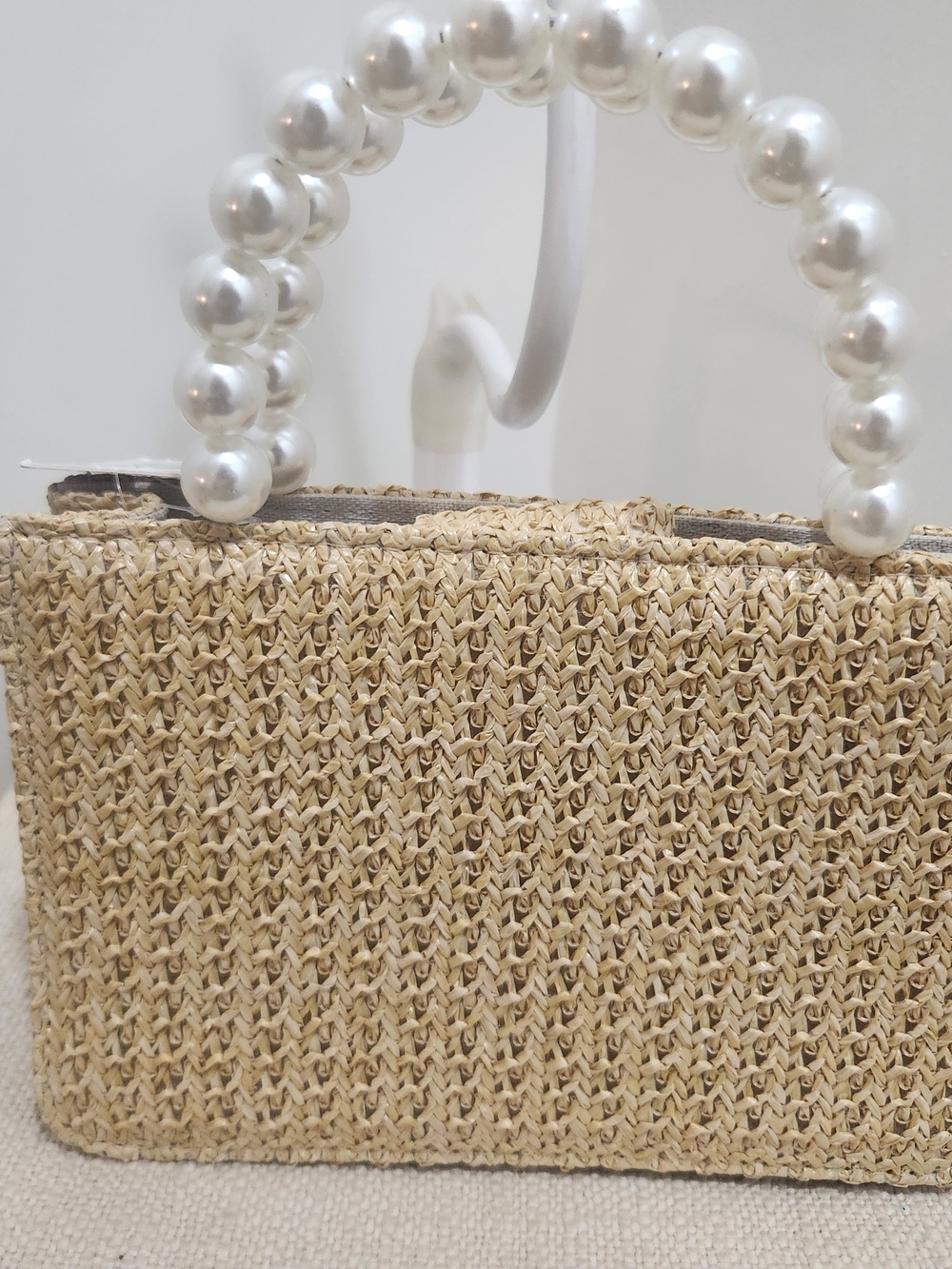 Pearl-Trim Straw Tote Bag in Cream! - Picture 4 of 8